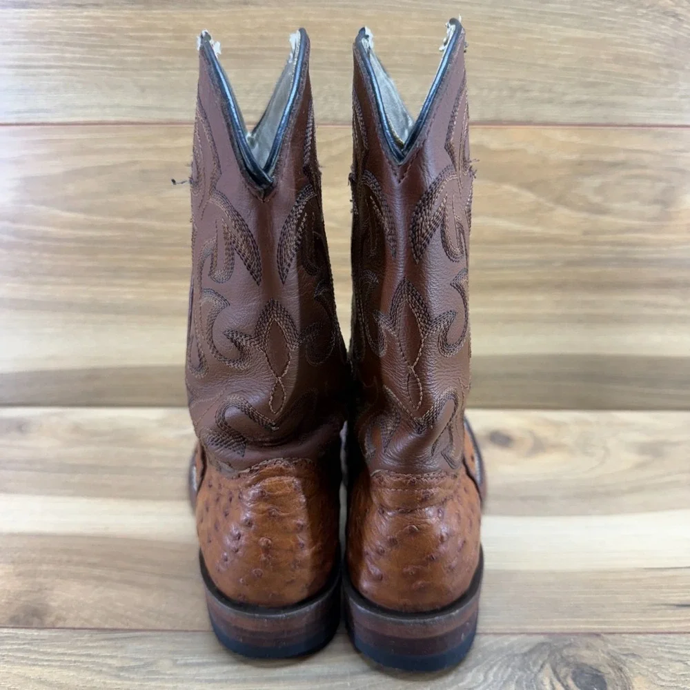 Genuine Ostrich Leather Boys Size 1 Western Boots Square Toe Rodeo Ranch